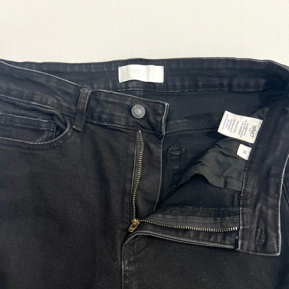 Vervet Blue Jeanne High Rise Crop Straight Jeans Black Distressed Womens Size 30 - Picture 12 of 15